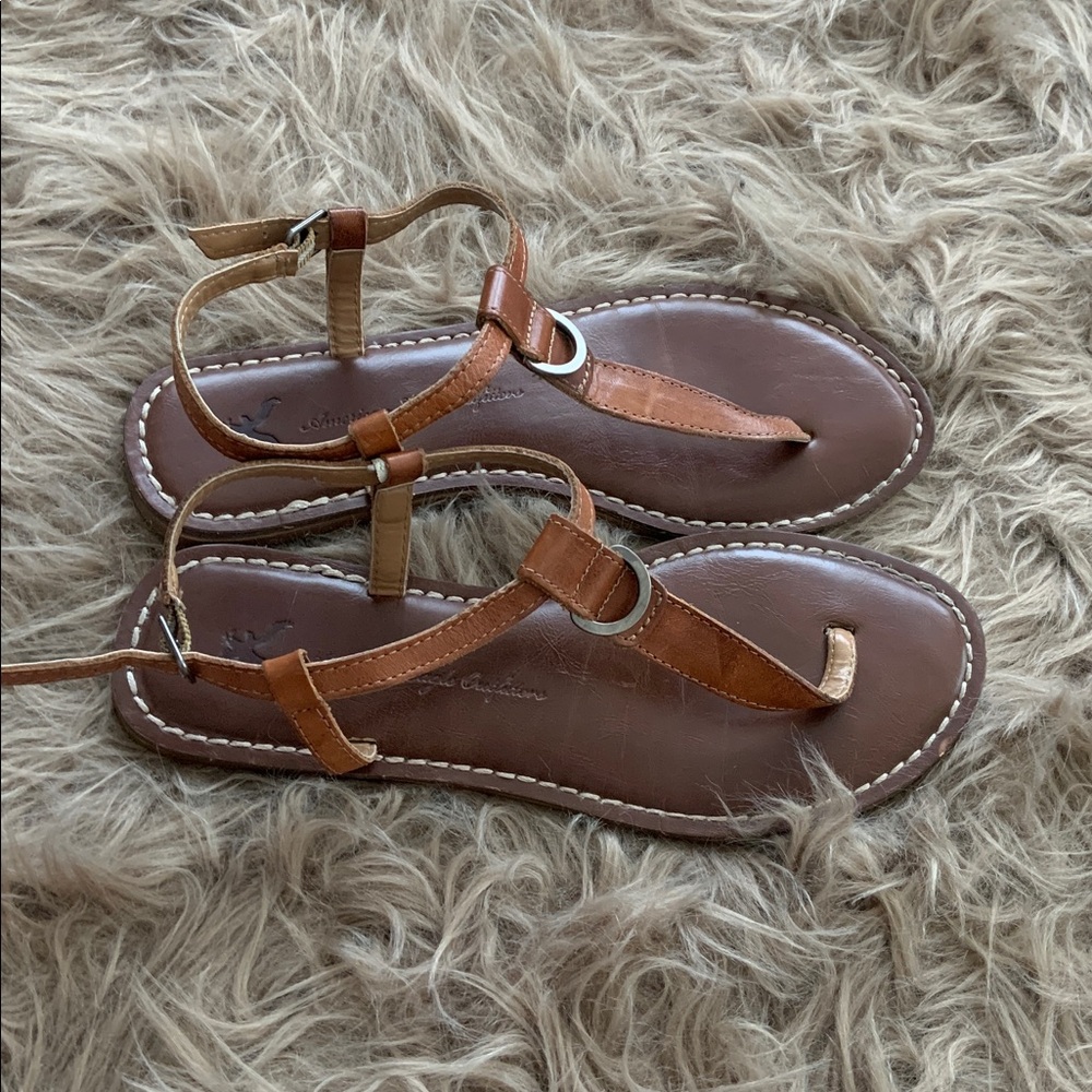 American Eagle Brown T-Strap Sandals,